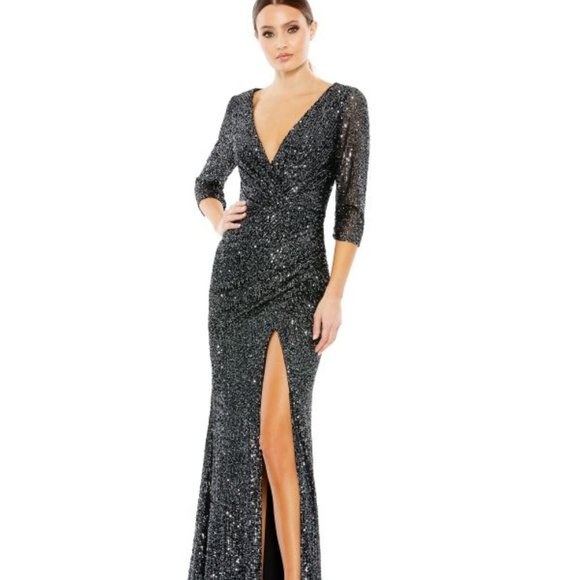 Mac Duggal Dresses & Skirts - IEENA Mac Duggal black sequin v neckline faux wrap cocktail gown dress size 10